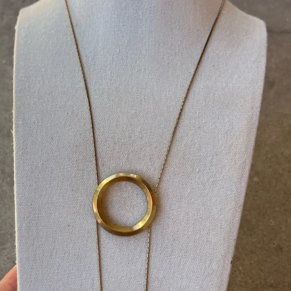 Vintage Madewell Long necklace sautoir, gold tone adjustable pendant Round Ring - Picture 4 of 14